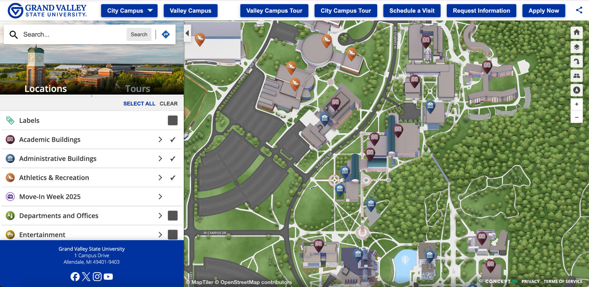 A screenshot of the GVSU map interface